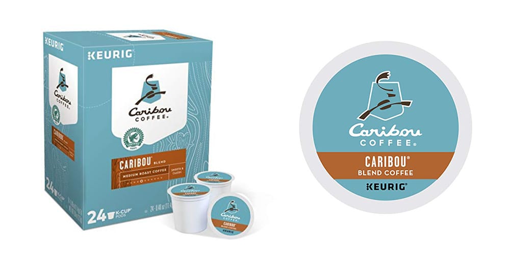 This is a photo of Caribou Blend by Caribou Coffee overlaid on a minimalistic white background with a Burbro logo.