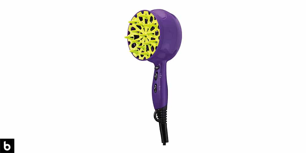 This is a photo of a Bed Head ‘Curls in Check’ Hair Dryer overlaid on a minimalistic white background with a Burbro logo.
