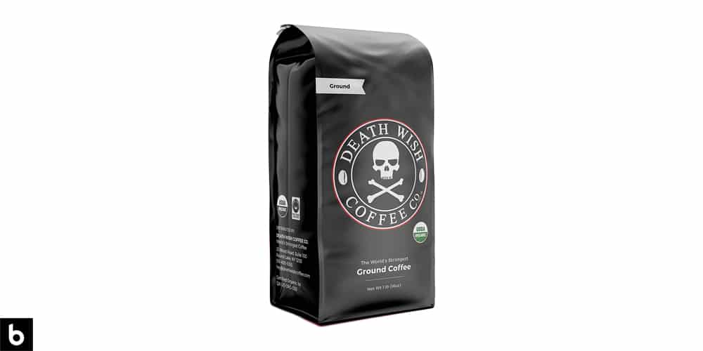 This is a product image of a bag of death wish dark roast coffee beans. We've voted it as the Best Strong Coffee for Cold Brews.