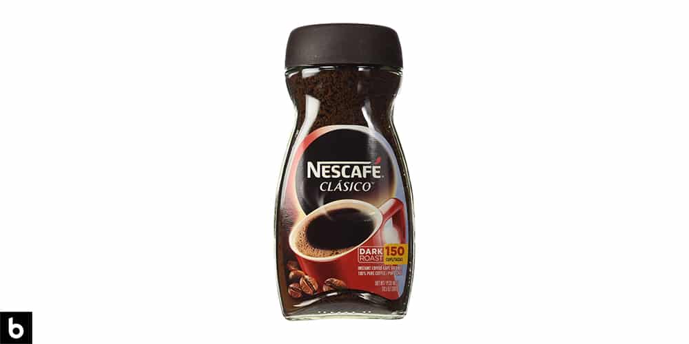 This is a product photo of a bottle of Nescafe Classic instant coffee.