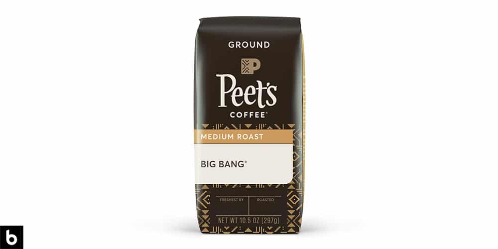 This is a product image of a brown bag of Peet's Coffee 'Big Bang' medium roast coffee.