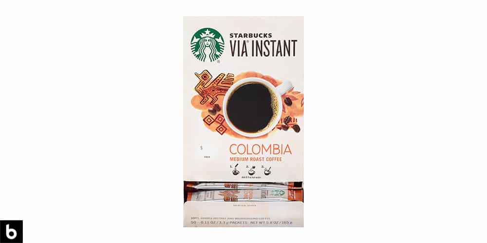 This is a product photo of a box of Starbucks instant coffee packets.