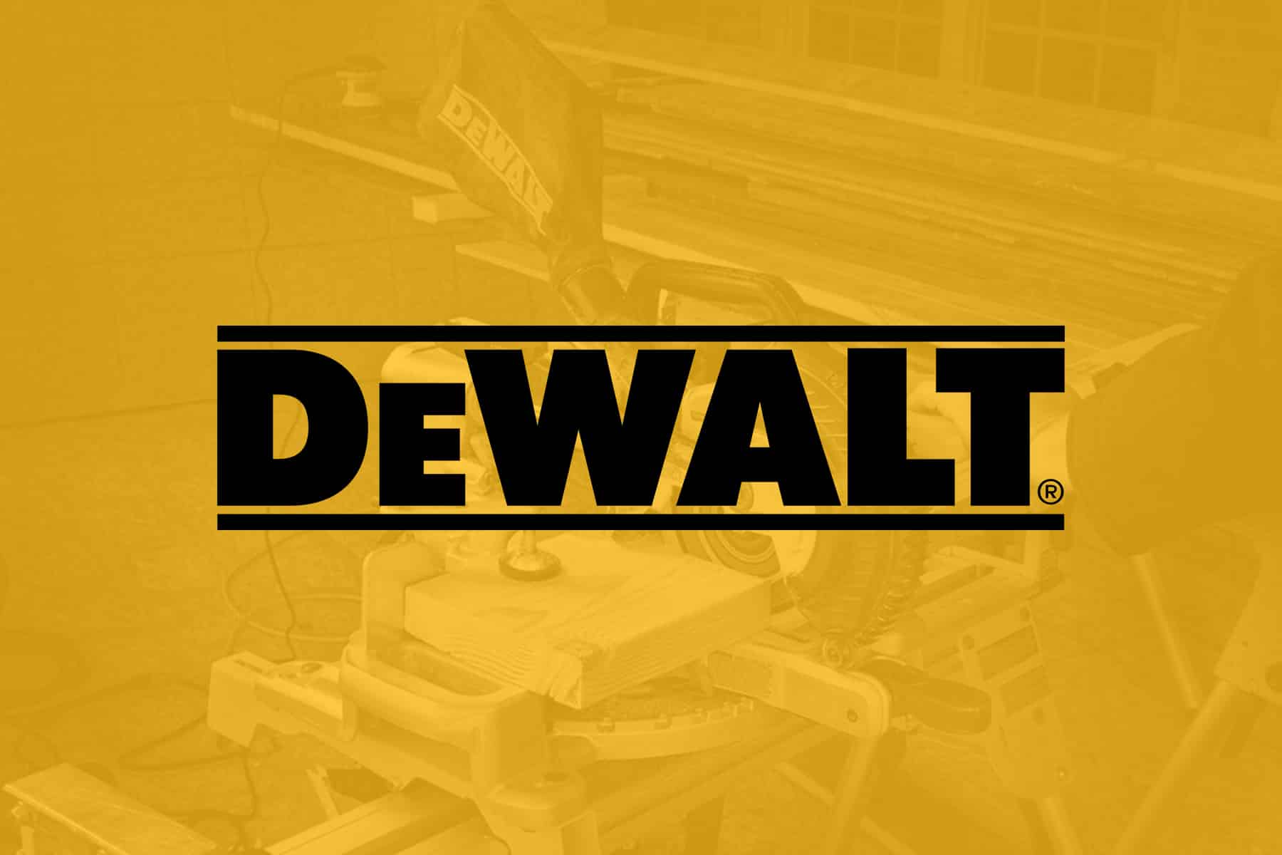 This is the cover photo for our Best Dewalt Miter Saw review article. It features a photo of a person cutting wood on a miter saw, mounted on a stand.